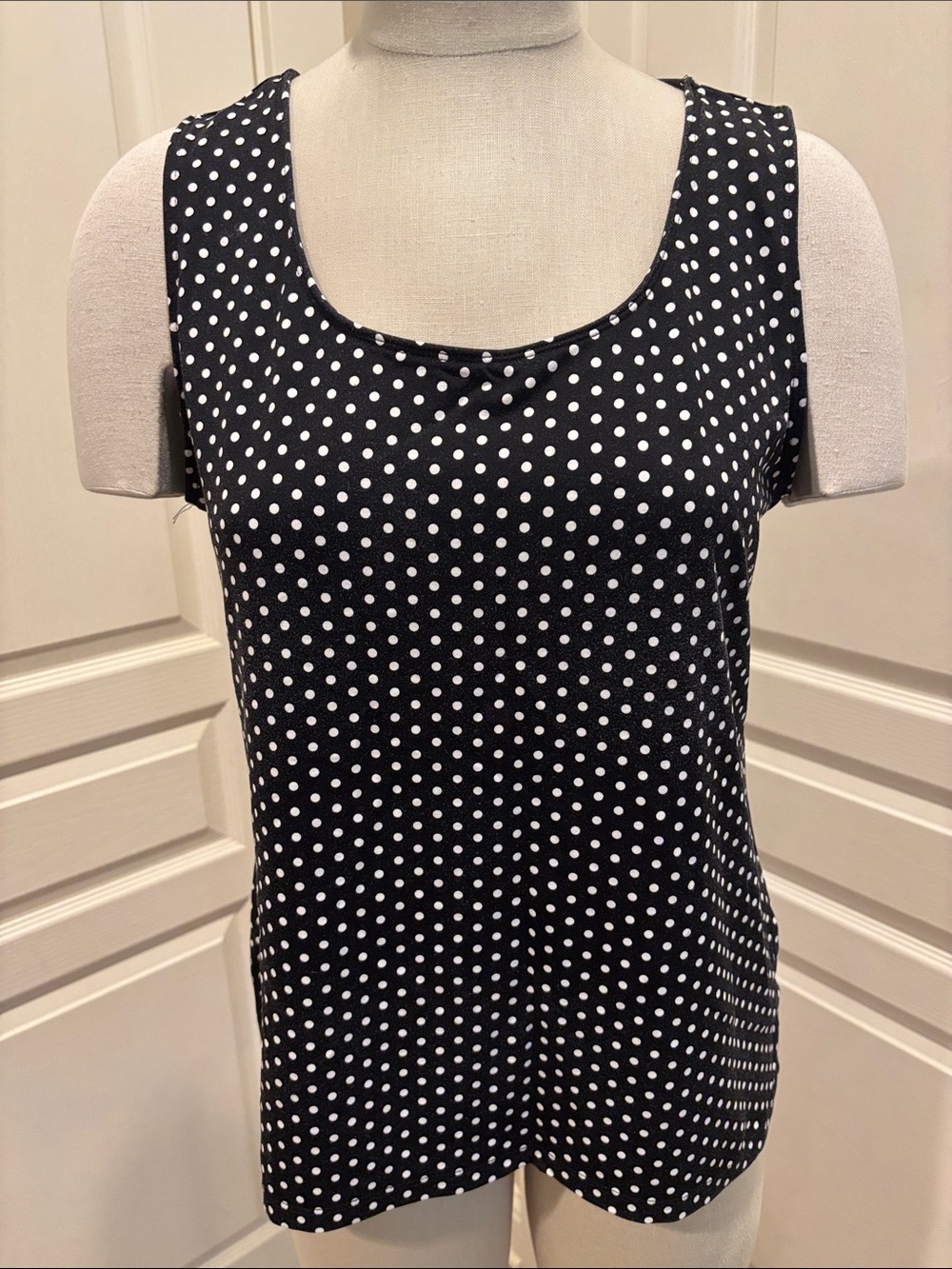 Charter Club Black Tank with White Polka Dots